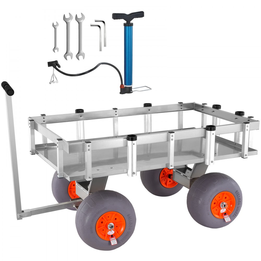 VEVOR Beach Fishing Cart, 500 lbs Load Capacity, Fish and Marine Cart with Four 13" Big Wheels PU Balloon Tires for Sand, Heavy-Duty Aluminum Pier Wagon Trolley with 6 Rod Holders for Fishing, Picnic - SLKYJCBKZD00X0T74V0