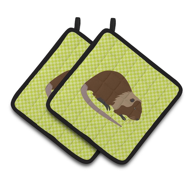 Carolines Treasures Coypu Nutria River Rat Green Pair of Pot Holders - BB7705PTHD