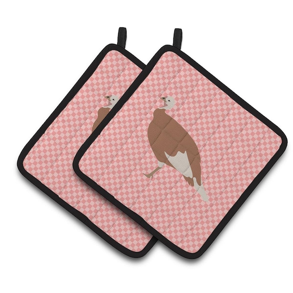 Carolines Treasures Jersey Buff Turkey Hen Pink Check Pair of Pot Holders - BB7984PTHD
