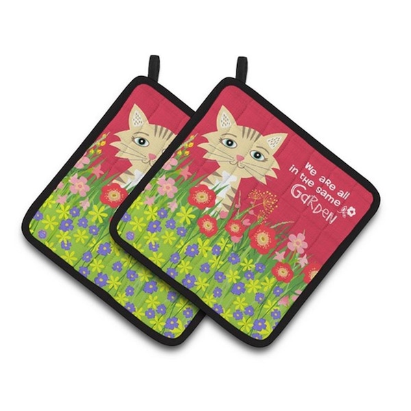Carolines Treasures Garden Cat Pair of Pot Holders, 7.5 x 3 x 7.5 in. - VHA3009PTHD
