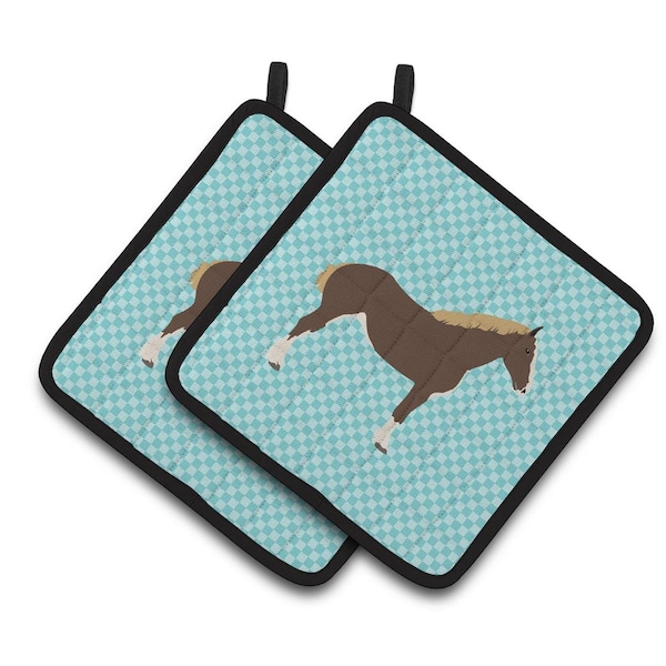 Carolines Treasures Percheron Horse Blue Check Pair of Pot Holders - BB8080PTHD