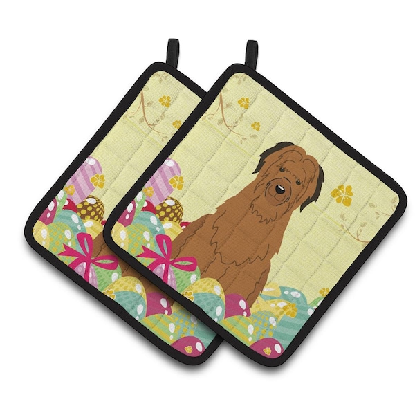 Carolines Treasures Easter Eggs Briard Brown Pair of Pot Holders - BB6082PTHD