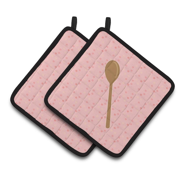 Carolines Treasures Wooden Spoon Pink Pair of Pot Holders - BB7270PTHD