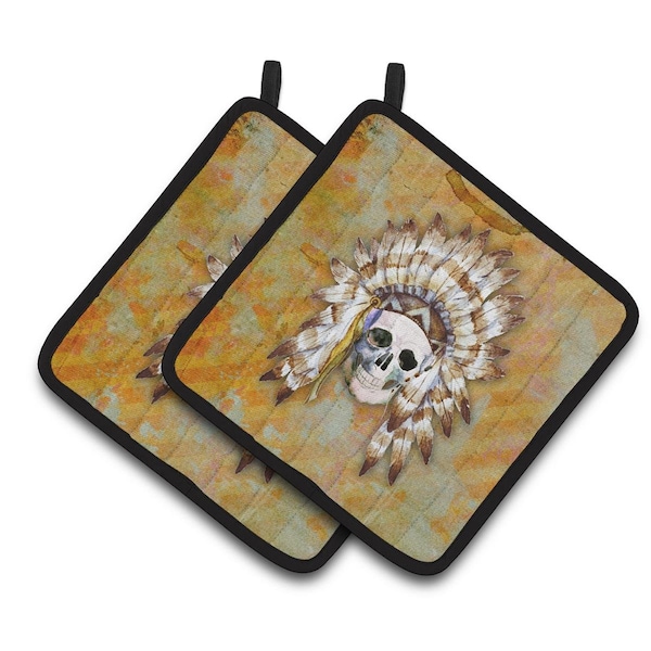 Carolines Treasures Day of the Dead Indian Skull Pair of Pot Holders - BB5121PTHD