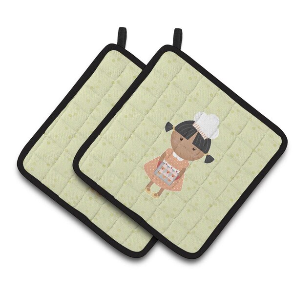 Carolines Treasures African American Baker on Green Pair of Pot Holders - BB7308PTHD