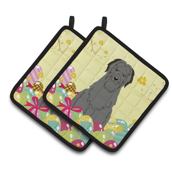 Carolines Treasures Easter Eggs Briard Black Pair of Pot Holders - BB6081PTHD