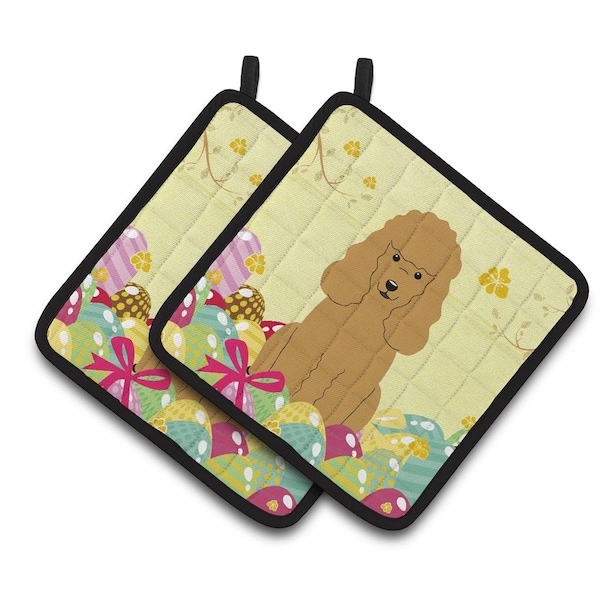 Carolines Treasures Easter Eggs Poodle Tan Pair of Pot Holders - BB6069PTHD