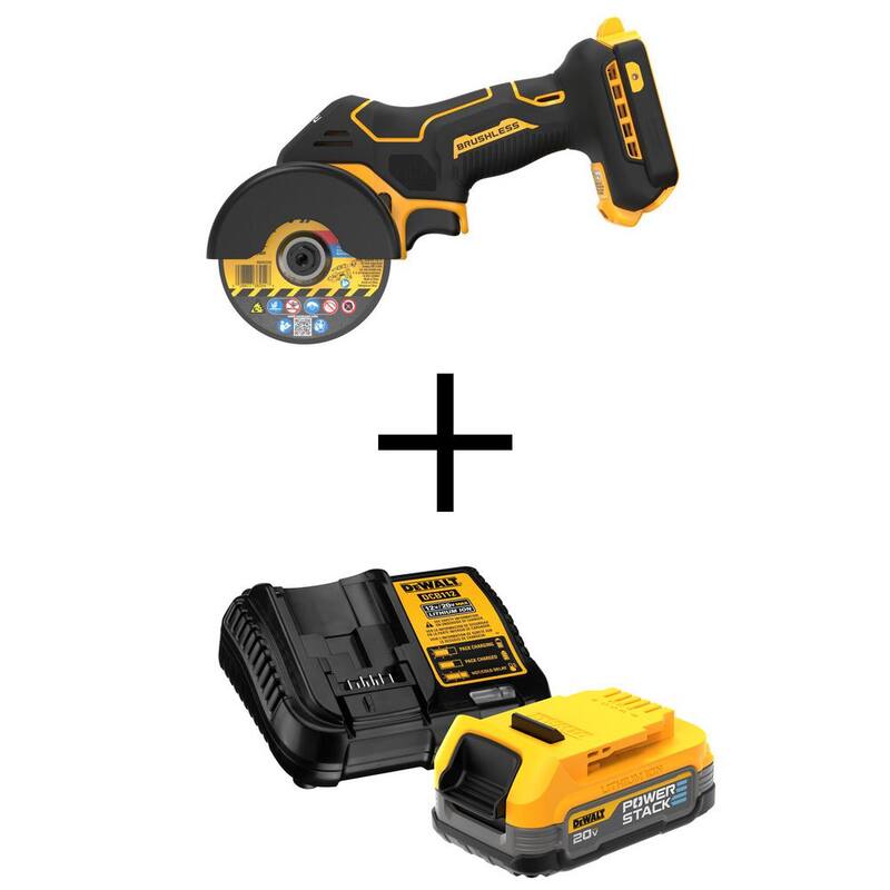 Herramienta cortadora inalámbrica DEWALT 20V XR de 3 pulgadas y kit de inicio de batería compacta 20V MAX POWERSTACK - DCS438BW034C