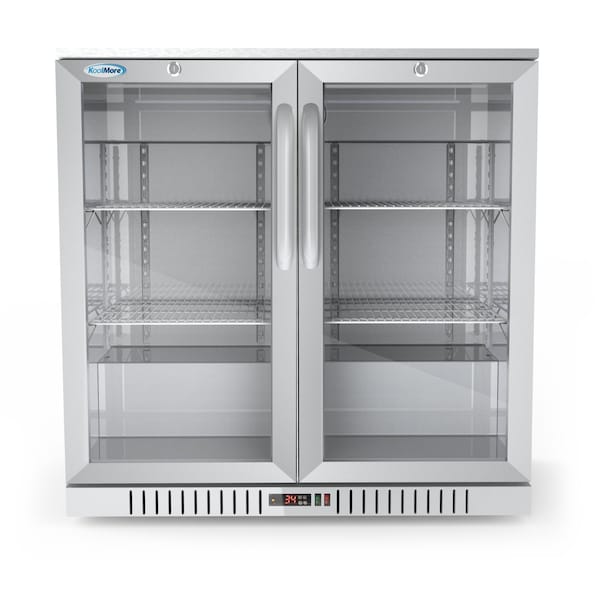 Koolmore 2 Door Stainless Steel Back Bar Cooler Counter Height Glass Door Refrigerator with LED Lighting - BC-2DSW-SS