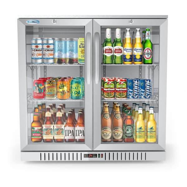 Koolmore 2 Door Stainless Steel Back Bar Cooler Counter Height Glass Door Refrigerator with LED Lighting - BC-2DSW-SS