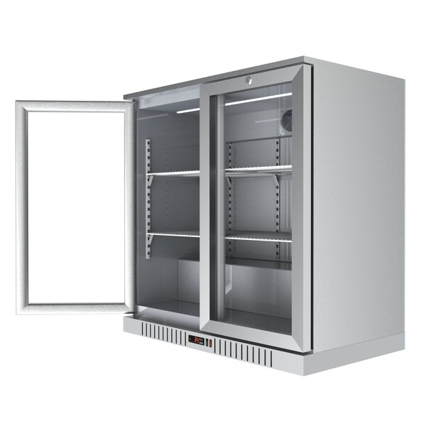 Koolmore 2 Door Stainless Steel Back Bar Cooler Counter Height Glass Door Refrigerator with LED Lighting - BC-2DSW-SS