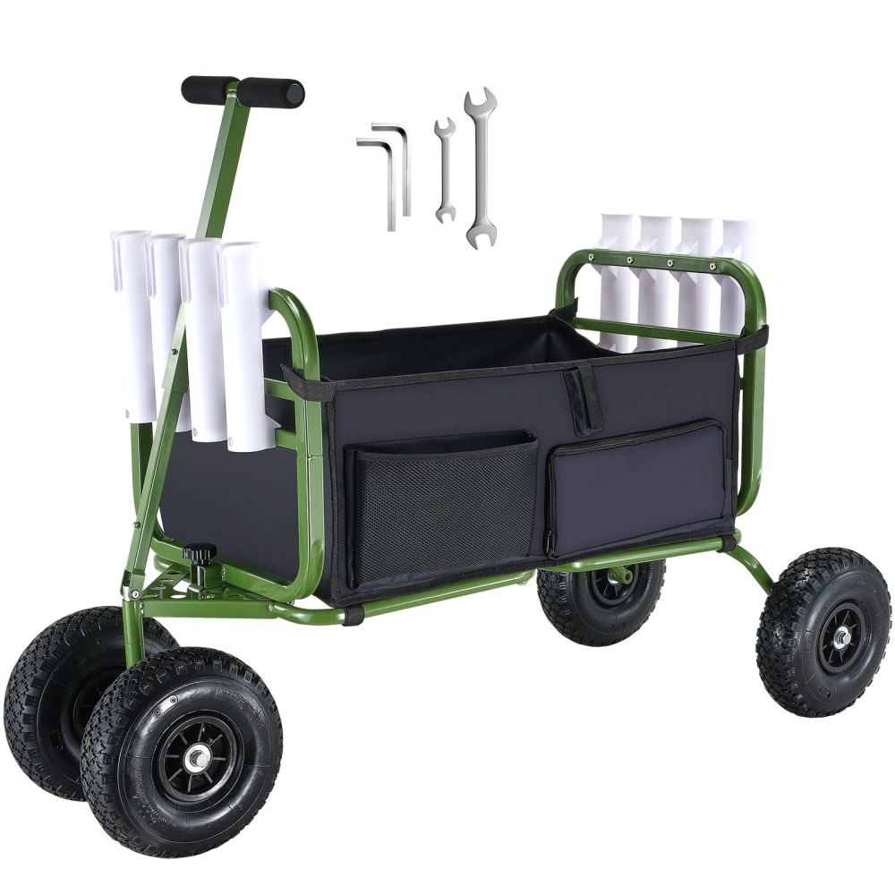 VEVOR Beach Fishing Cart, 300 lbs Load Capacity, Foldable Fish and Marine Cart with Four 11" Big Wheels Rubber Balloon Tires for Sand, Heavy-Duty Steel Pier Wagon Trolley with 8 Rod Holders for Picnic - SLKYJCKZD000GFIOEV0