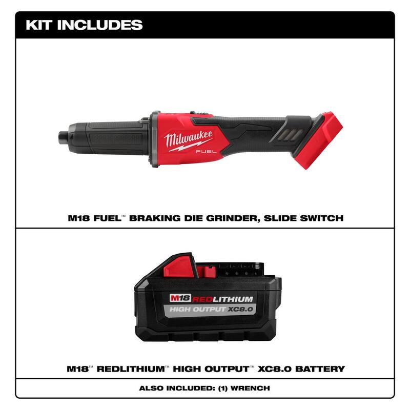 Milwaukee M18 FUEL 18V Lithium-Ion Brushless Inalámbrico 1/4 in. Amoladora de troqueles con freno con Batería de alto rendimiento XC 8.0 Ah - 2939-20-48-11-1880
