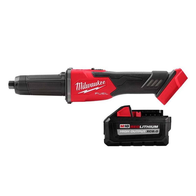 Milwaukee M18 FUEL 18V Lithium-Ion Brushless Inalámbrico 1/4 in. Amoladora de troqueles con freno con Batería de alto rendimiento XC 8.0 Ah - 2939-20-48-11-1880