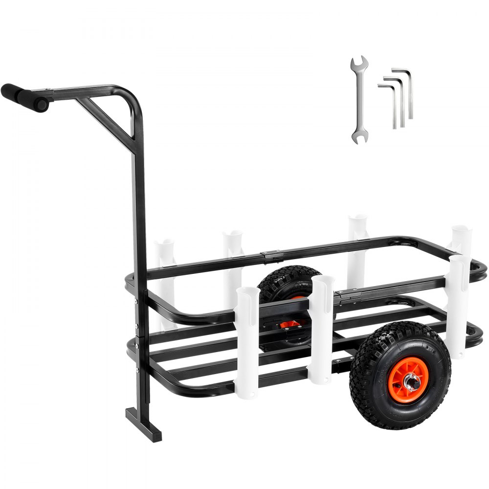 VEVOR Beach Fishing Cart, 200 lbs Load Capacity, Fish and Marine Cart with Two 11" Big Wheels Rubber Balloon Tires for Sand, Heavy-Duty Steel Pier Wagon Trolley with 7 Rod Holders for Fishing, Picnic - LLKYJC11YC0080XFQV0