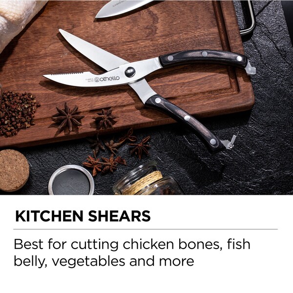 Othello Classic Knife Set with Wooden Block Kitchen Knives, Silver - CL-FK6