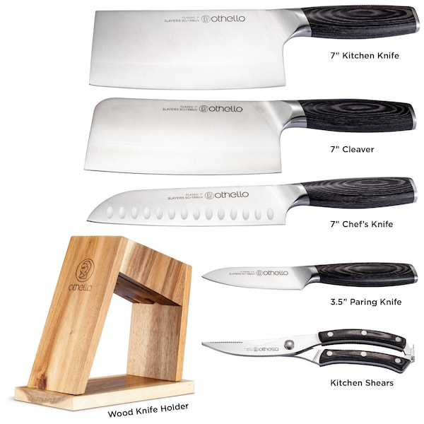 Othello Classic Knife Set with Wooden Block Kitchen Knives, Silver - CL-FK6