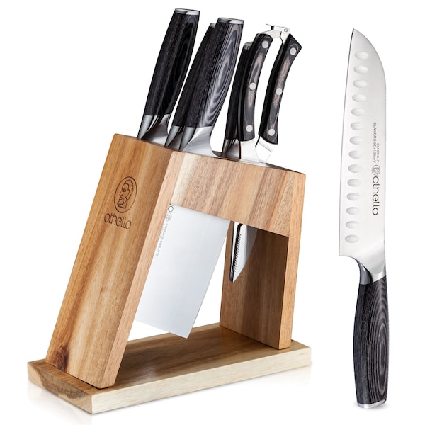 Othello Classic Knife Set with Wooden Block Kitchen Knives, Silver - CL-FK6
