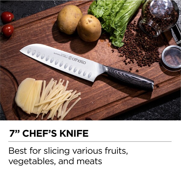 Othello Classic Knife Set with Wooden Block Kitchen Knives, Silver - CL-FK6