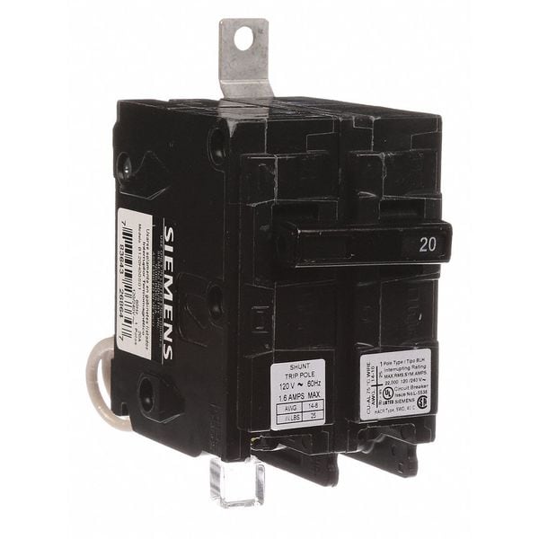 Siemens Miniature Circuit Breaker, BL Series, 20A, 1 Pole, 120/240V AC, 22kA at 120V AC - B120H00S01