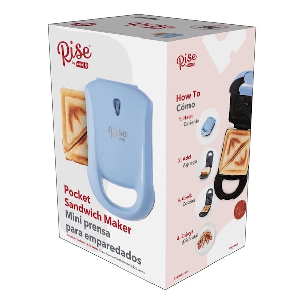 Rise By Dash 7.8 in. L X 6.2 in. W Metal Nonstick Surface Sky Blue Sandwich Grill - RPM100GBSK06