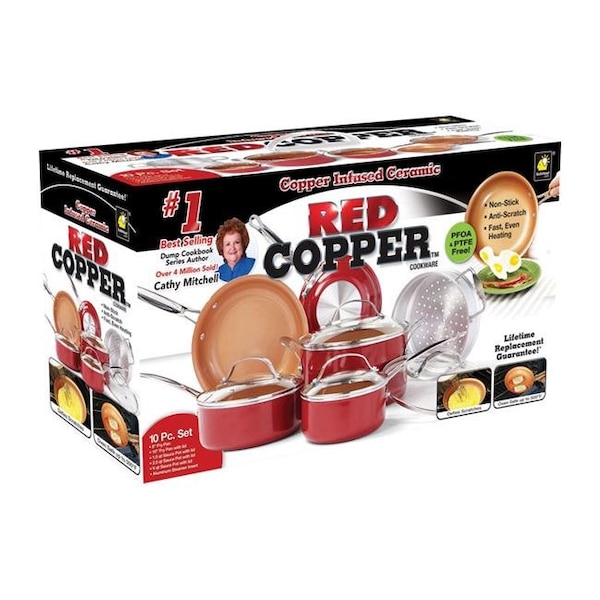 Red Copper Red Copper 6488803 As Seen On TV Ceramic Copper Cookware Set  Red - 6488803