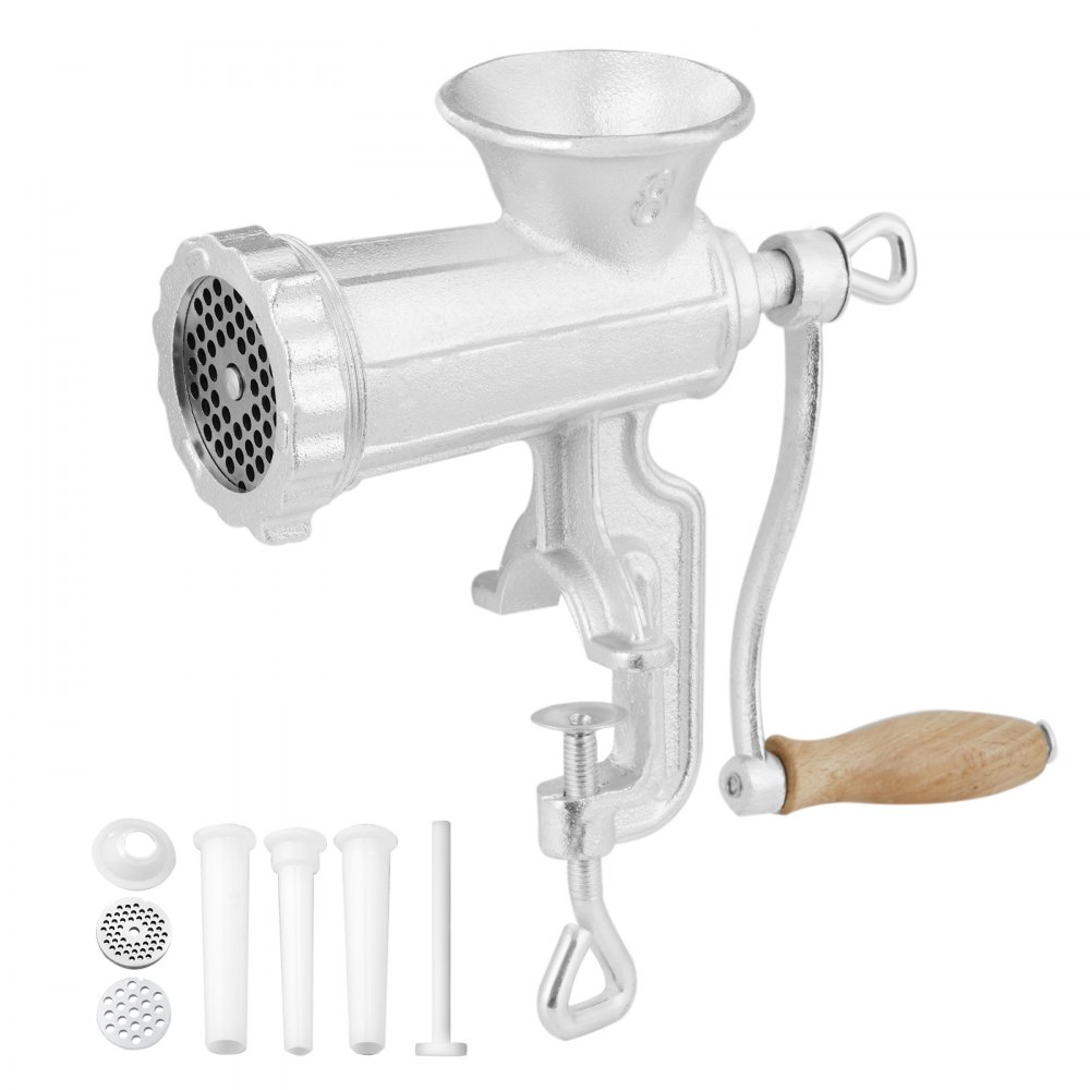VEVOR Manual Meat Grinder, Heavy Duty Cast Iron Hand Meat Grinder with Steel Table Clamp, Meat Mincer Sausage Maker with 1 Cutting Blade, 2 Cutting Plates, 3 Sausage Tubes for Beef Pepper Mushroom - ZTSDJRJZT800S8NBLV0