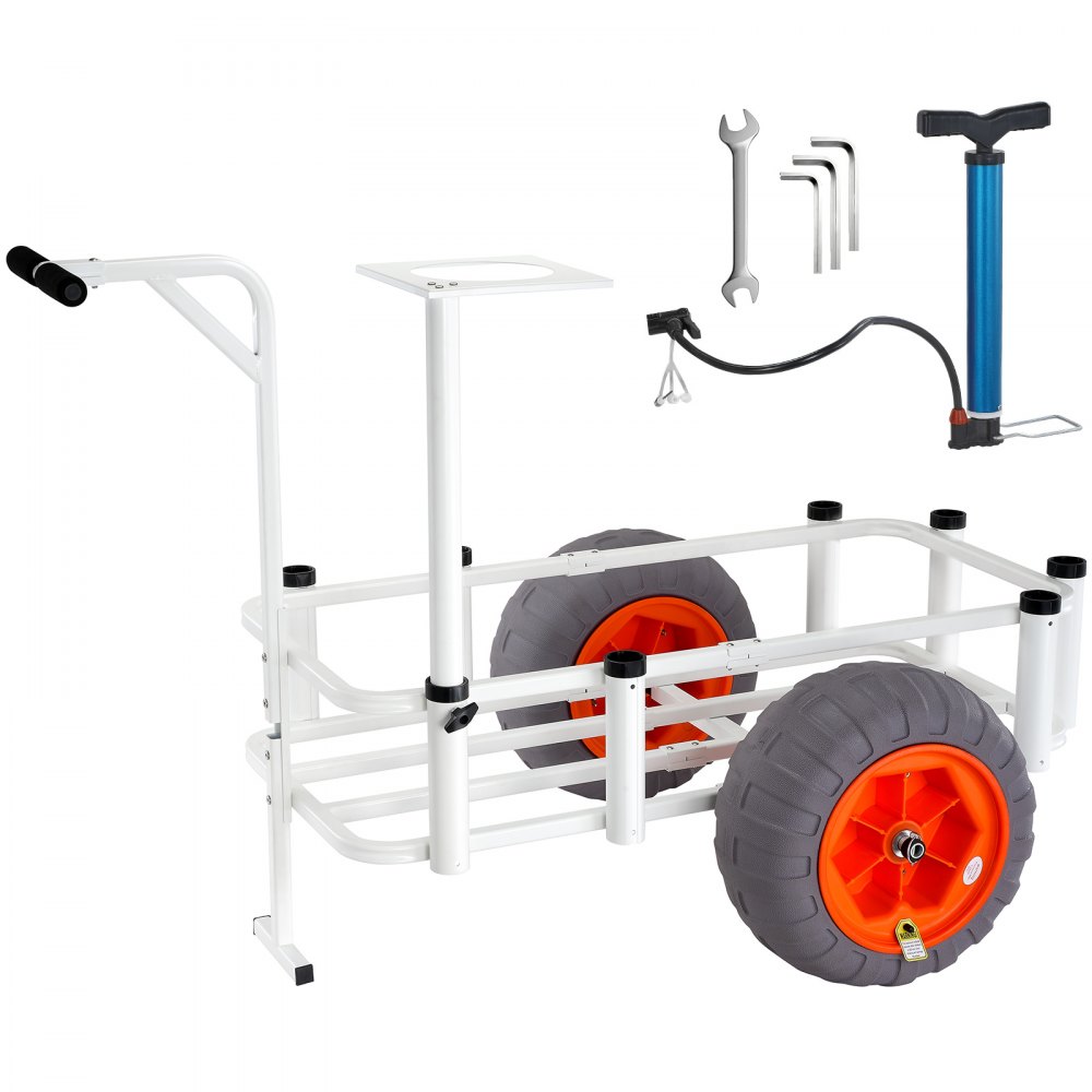 VEVOR Beach Fishing Cart, 350 lbs Load Capacity, Fish and Marine Cart with Two 16" Big Wheels PU Balloon Tires for Sand, Heavy-Duty Aluminum Pier Wagon Trolley with 8 Rod Holders for Fishing, Picnic - LLKYJC15YC00NZ89OV0