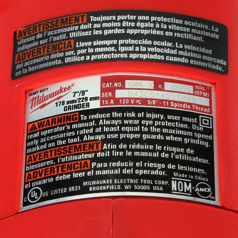 Milwaukee 15 Amperios 7/9 pulgadas Amoladora Angular Grande con Interruptor de Bloqueo de Gatillo - 6088-30