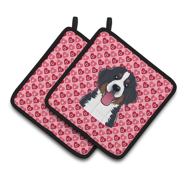 Carolines Treasures Bernese Mountain Dog Hearts Pair of Pot Holders - BB5307PTHD