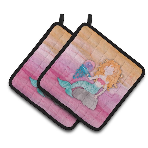 Carolines Treasures Blonde Mermaid Watercolor Pair of Pot Holders - BB7423PTHD