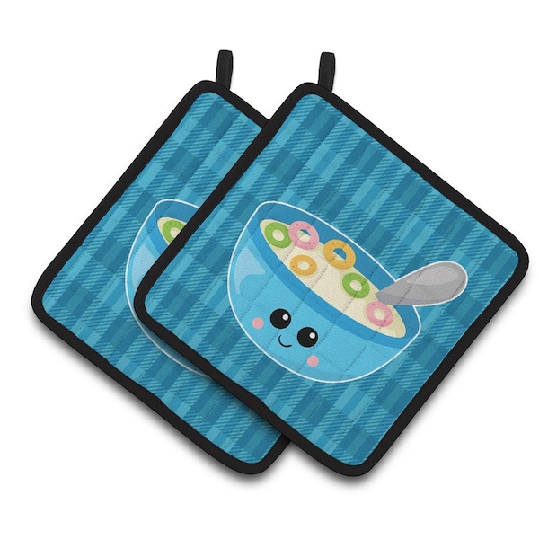 Carolines Treasures Blue Bowl of Cereal Pair of Pot Holders - BB6845PTHD