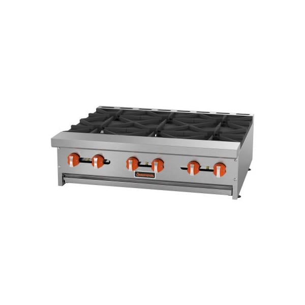 Mvp Group Corporation Sierra Range SRHP-6-36 Hot Plate, 36"W, 6 Burners, 30,000 BTU Each, Manual Controls, Stainless Steel - SRHP-6-36