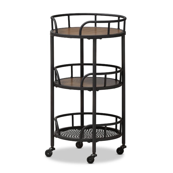 Baxton Studio Bristol Rustic Industrial Style Metal and Wood Mobile Serving Cart - 137-7508