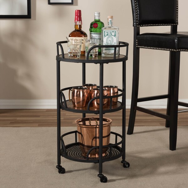 Baxton Studio Bristol Rustic Industrial Style Metal and Wood Mobile Serving Cart - 137-7508
