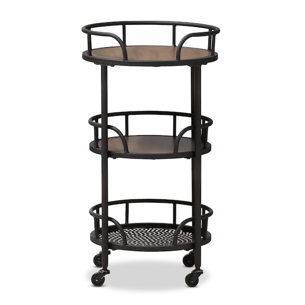 Baxton Studio Bristol Rustic Industrial Style Metal and Wood Mobile Serving Cart - 137-7508
