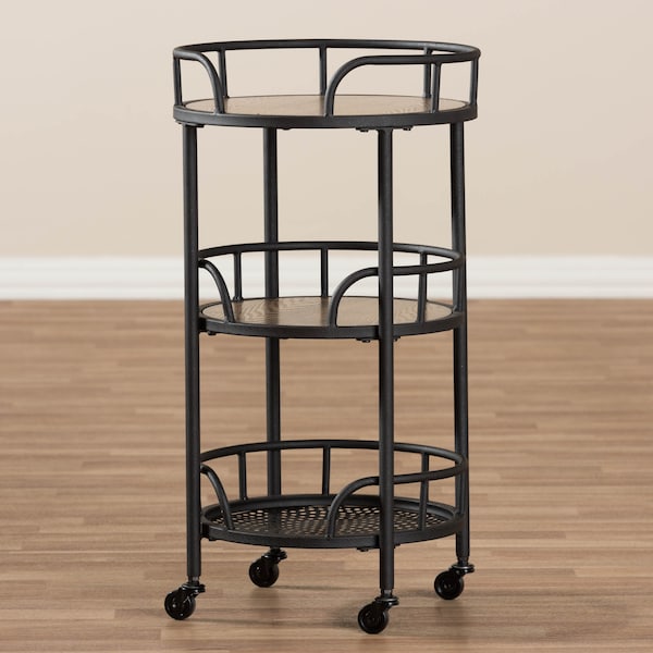 Baxton Studio Bristol Rustic Industrial Style Metal and Wood Mobile Serving Cart - 137-7508