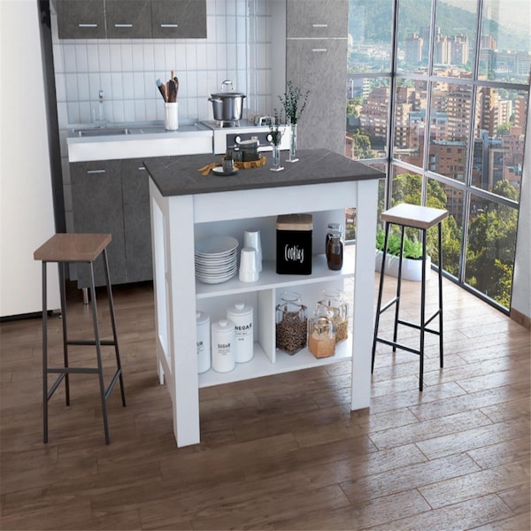 Depot E-Shop Delos Four Legs & Three Shelves Kitchen Island, White & Onix - DE-ABX6535