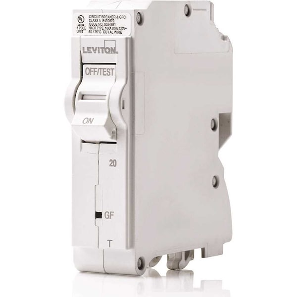 Leviton Circuit Breaker, 20A, 1 Pole, 120V AC - R03-LB120-GFR
