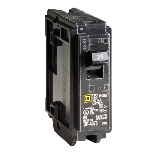 Square D Miniature Circuit Breaker, HOM Series, 20A, 1 Pole, 120/240V AC, 10kA - HOM120C