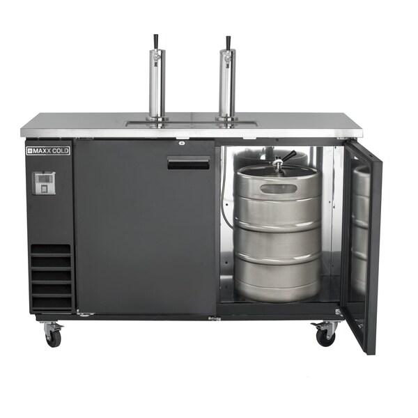 Maxx Cold Beer Tower, 14.2 CUFT, SS Top, BLK Ext., 2- 3" Polished SS Dispenser - MXBD60-2B