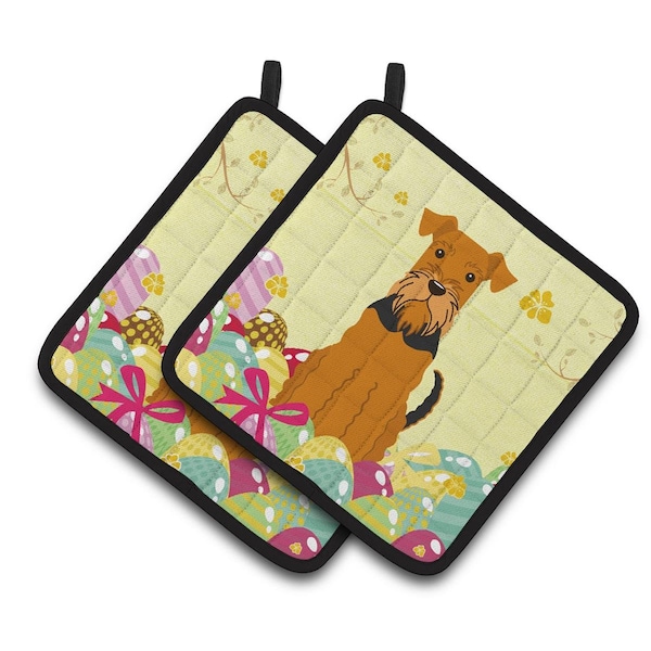 Carolines Treasures Easter Eggs Airedale Pair of Pot Holders - BB6041PTHD