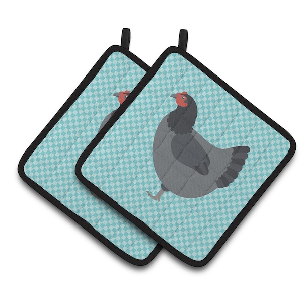 Carolines Treasures Jersey Giant Chicken Blue Check Pair of Pot Holders - BB8009PTHD