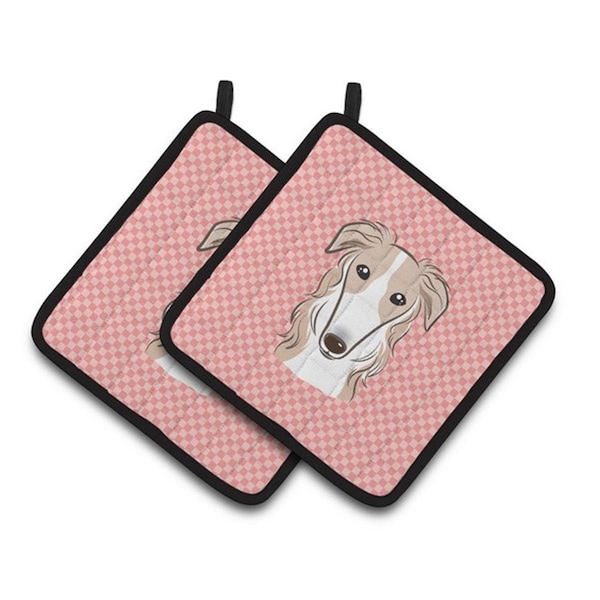 Carolines Treasures Checkerboard Pink Borzoi Pair of Pot Holders, 7.5 x 3 x 7.5 in. - BB1228PTHD