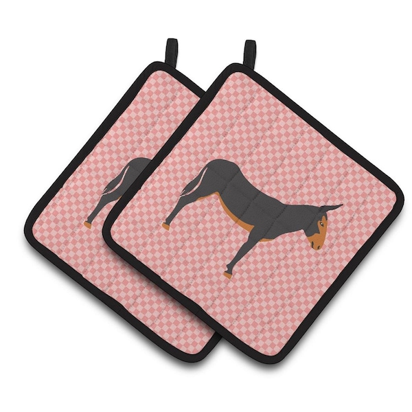 Carolines Treasures Catalan Donkey Pink Check Pair of Pot Holders - BB7855PTHD