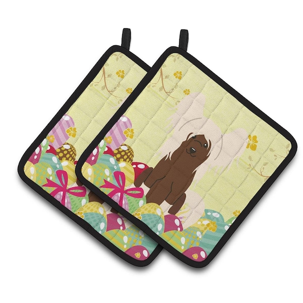 Carolines Treasures Easter Eggs Chinese Crested Cream Pair of Pot Holders - BB6113PTHD