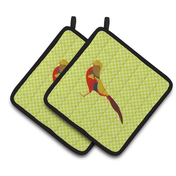 Carolines Treasures Golden or Chinese Pheasant Green Pair of Pot Holders - BB7754PTHD