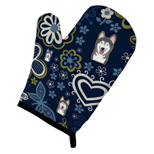 Carolines Treasures Blue Flowers Alaskan Malamute Oven Mitt - BB5069OVMT