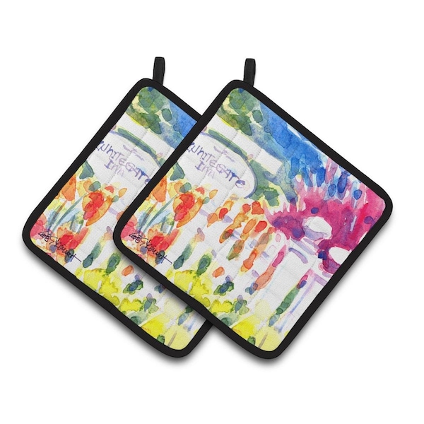 Carolines Treasures Whitegate Inn Fence Houses Pair of Pot Holders - 6124PTHD