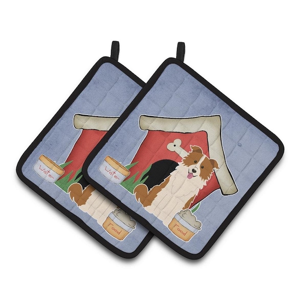 Carolines Treasures Dog House Collection Border Collie Red and White Pair of Pot Holders - BB2873PTHD
